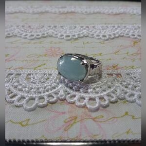 Silver Tone Ring with Aquamarine Resin Stone